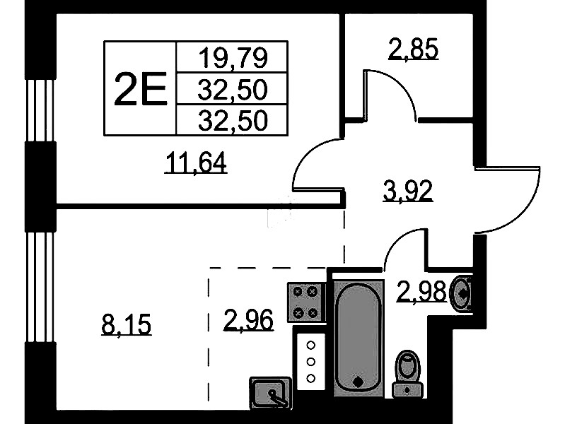 1-комнатная квартира 32.5 м², 4/9 эт., ЖК «Квартал Лаголово»